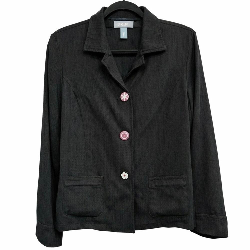 Koret Petite Blazer Jacket Medium Petite Black Textured Button Front Career‎